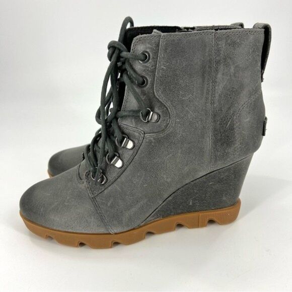 NEW Sorel Joan Uptown Grey Lace Up Wedge Booties Size 9.5 - Picture 2 of 13